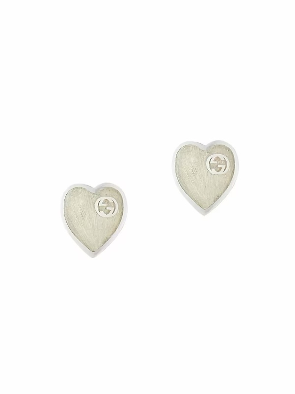 Gucci Brushed Silver Heart Stud Earrings with Logo Accent